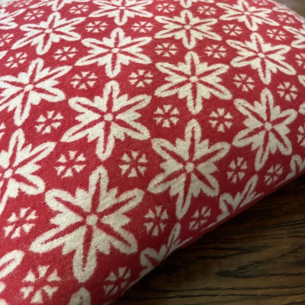 David Fussenegger Alpine Chalet Red Snowflake Winter Holiday Throw Pillow Decor
